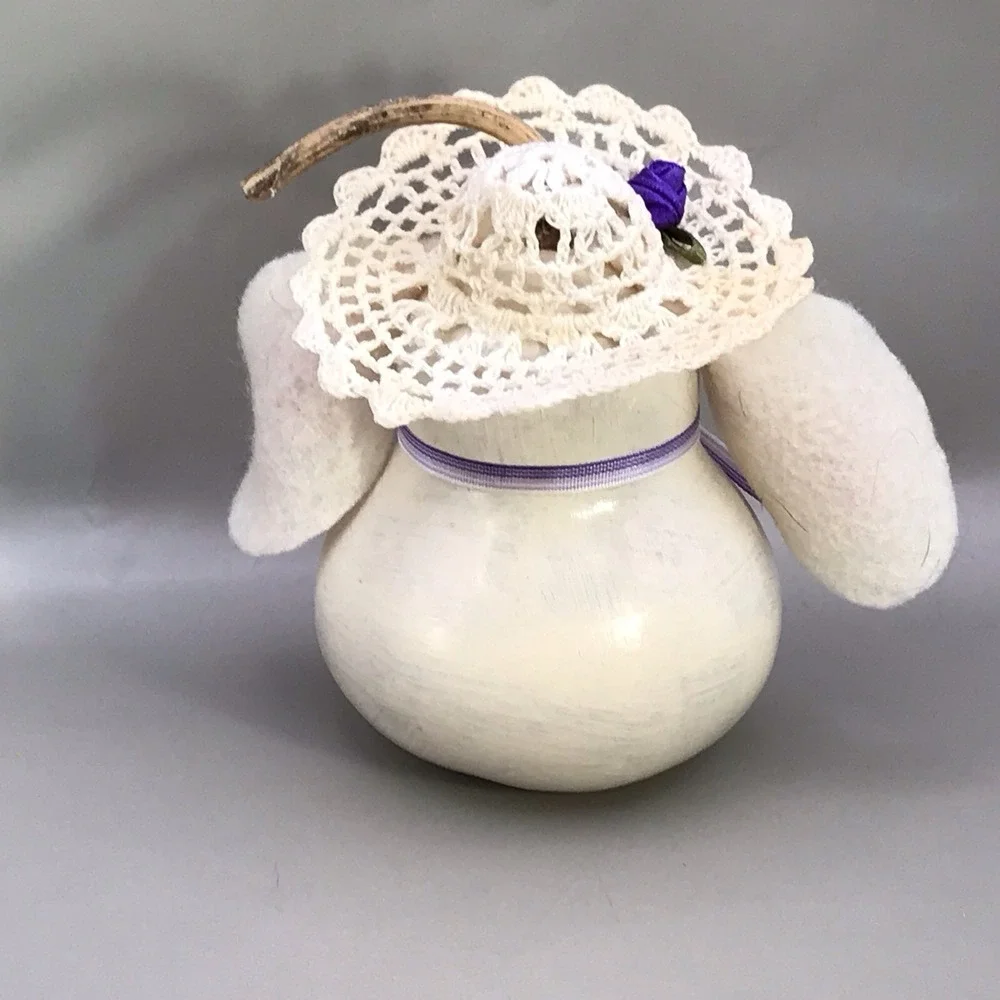 Painted Gourd Bunny Rabbit Felt Ears Signed